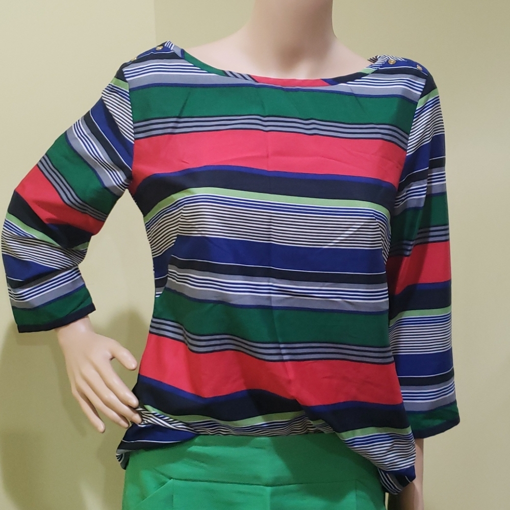 Banana Republic blue, red green striped blouse